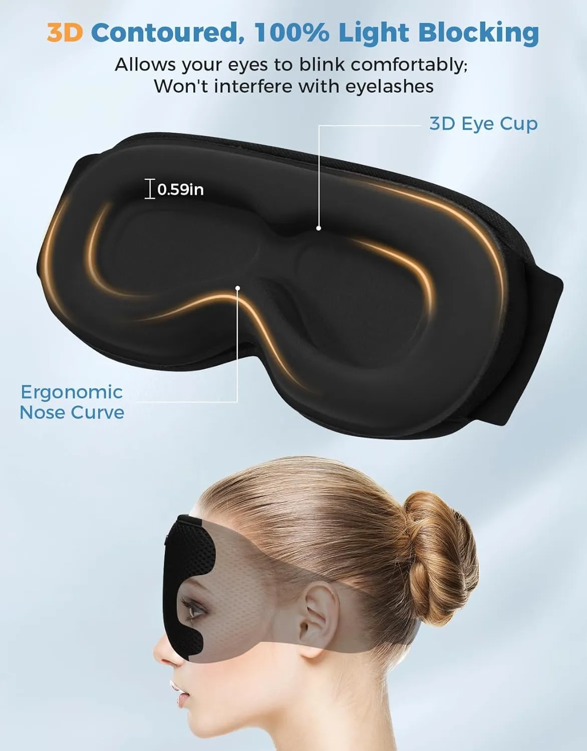 3D Contoured Sleep Mask with Bluetooth Headphones, Eye Masks for Sleep, Sleeping Headphones, Sleeping Mask with Ultra-Thin Stereo Speakers for Men, Women, Tech Gifts - Black