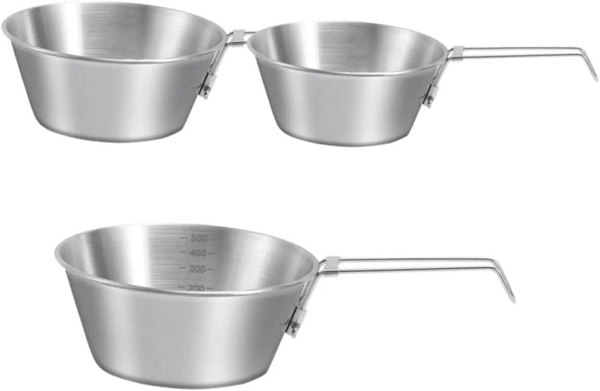 3Pcs Stainless Steel Camping Bowl with Folding Handle Durable Picnic Bowls for Outdoor Barbecue Lightweight Collapsible Camping Cookware for Hiking and Traveling