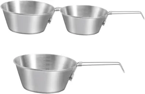 3Pcs Stainless Steel Camping Bowl with Folding Handle Durable Picnic Bowls for Outdoor Barbecue Lightweight Collapsible Camping Cookware for Hiking and Traveling