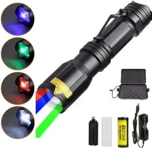 4 Color in 1 Rechargeable Flashlight,50000 Lumens Red White Blue Green Light LED Flashlights Zoomable Waterproof Multicolor Tactical Torch for Night Vision Fishing Camping Hiking