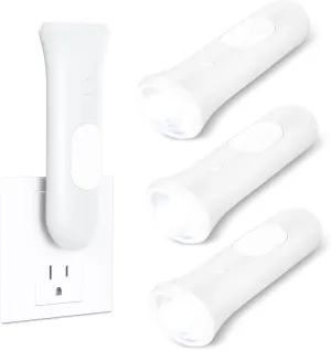 4 in 1 Emergency Power Failure Lights for Home, 3 Pcs Rechargeable LED Flashlight, Automatic Turn-On Power Outage Light Plug in Wall for Snow Storm Weatheready, White