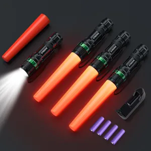 4 Pack Rechargeable Traffic Wand, 11 Inch LED Traffic Control Flashlight, Small Orange Safety Baton with 5 Flashing Modes, Air Marshaling Wand for Airport, Parking Directing