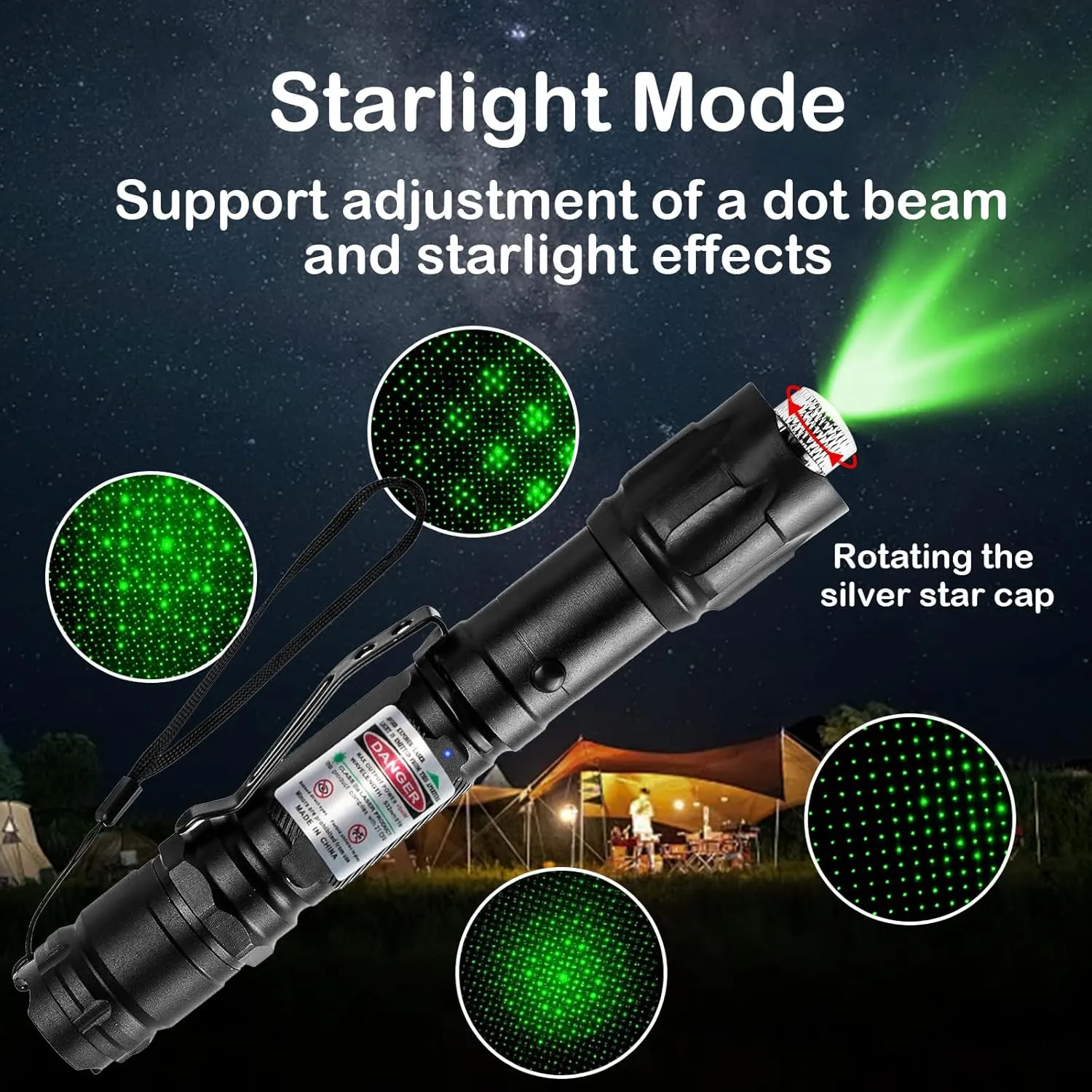 [4 Packs] Green Light Handheld Flashlight Rechargeable, Long Range Adjustable Focus Tactical Beam for Outdoor Journeys, Camping, Presentations, TV/LED/LCD Screens, and Stargazing