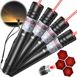[4 Packs] Red Light Flashlight, Long Distance USB Rechargeable Tactical Beam with Star Cap Adjustable Effect for Outdoor Journeys, Presentations, TV/LED/LCD Screens, and Stargazing