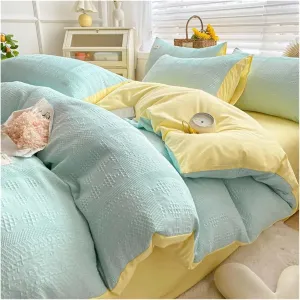 4-Piece Bedding Set Feather Duvet Cover Set Sheet Set Washed Cotton no Filler,Easy Care (B Twin)