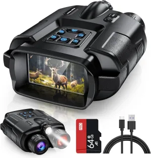 4K Night Vision Goggles for Adults, 2000FT Infrared Night Vision Binoculars with 64GB Card, Tactical Light, 8X Digital Zoom for Outdoor, Camping and Travel