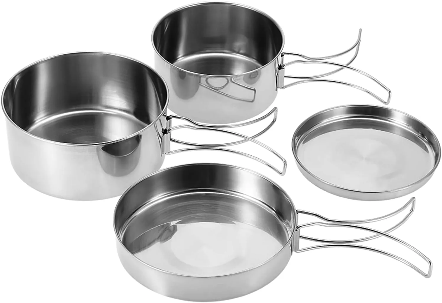 4Pcs Portable Stainless Steel Cookware Set, Camping Cookware Set, Picnic Outdoor Pan Pot Plate Tableware for Backpacking Hiking