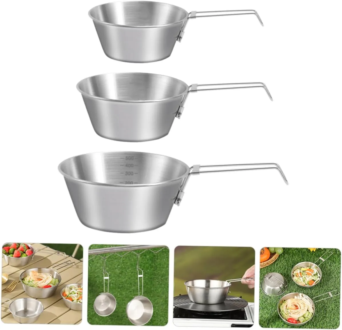 4sets Stainless Steel Camping Bowl Collapsible Mixing Bowl for Camping Hiking Portable Dish Set 3pcs*4