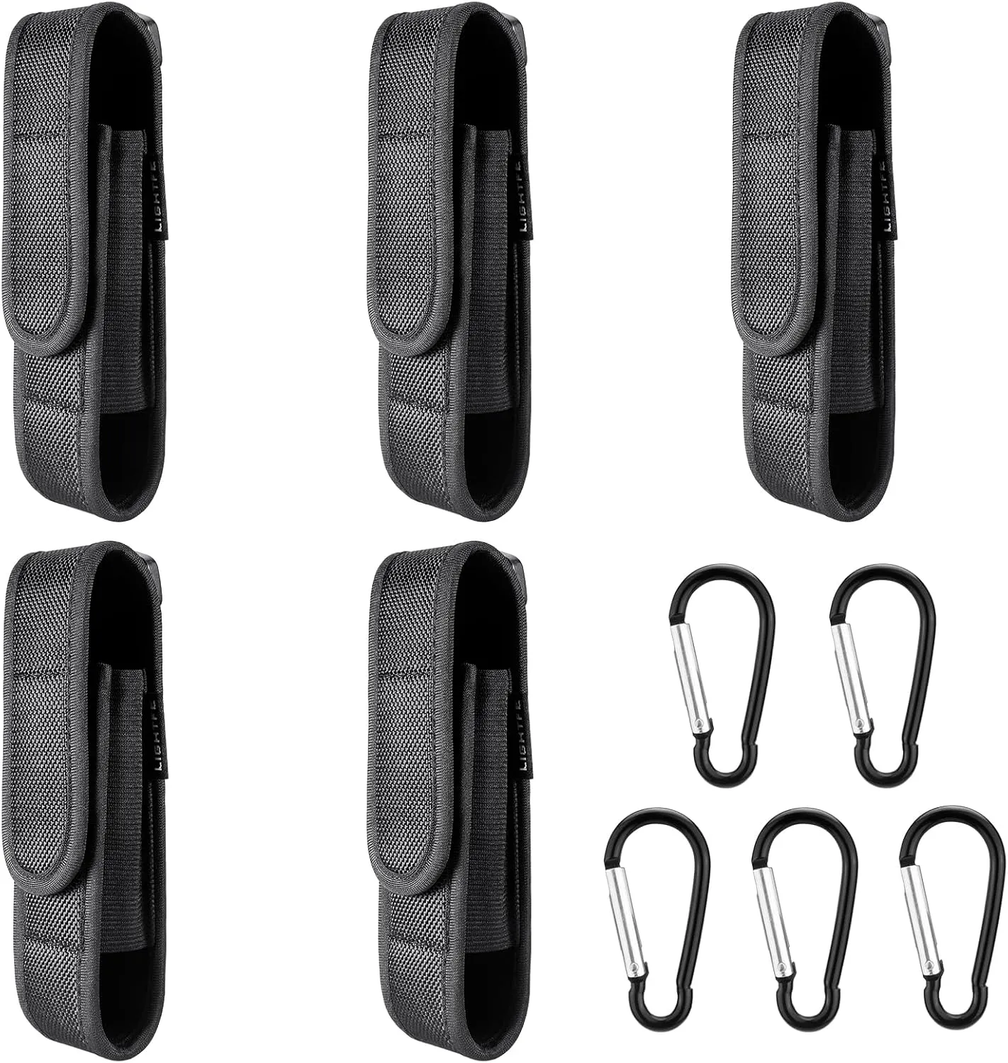 5-Pack Flashlight Holster T307 Tactical Flashlight Holster Suitable for flashlights with a Length of 5.5"-6.2" or a Diameter of 32mm, to a Length of160mm Adjustable Thick and Durable Flashlight Pouch