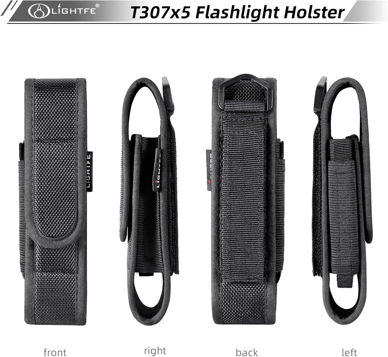 5-Pack Flashlight Holster T307 Tactical Flashlight Holster Suitable for flashlights with a Length of 5.5"-6.2" or a Diameter of 32mm, to a Length of160mm Adjustable Thick and Durable Flashlight Pouch