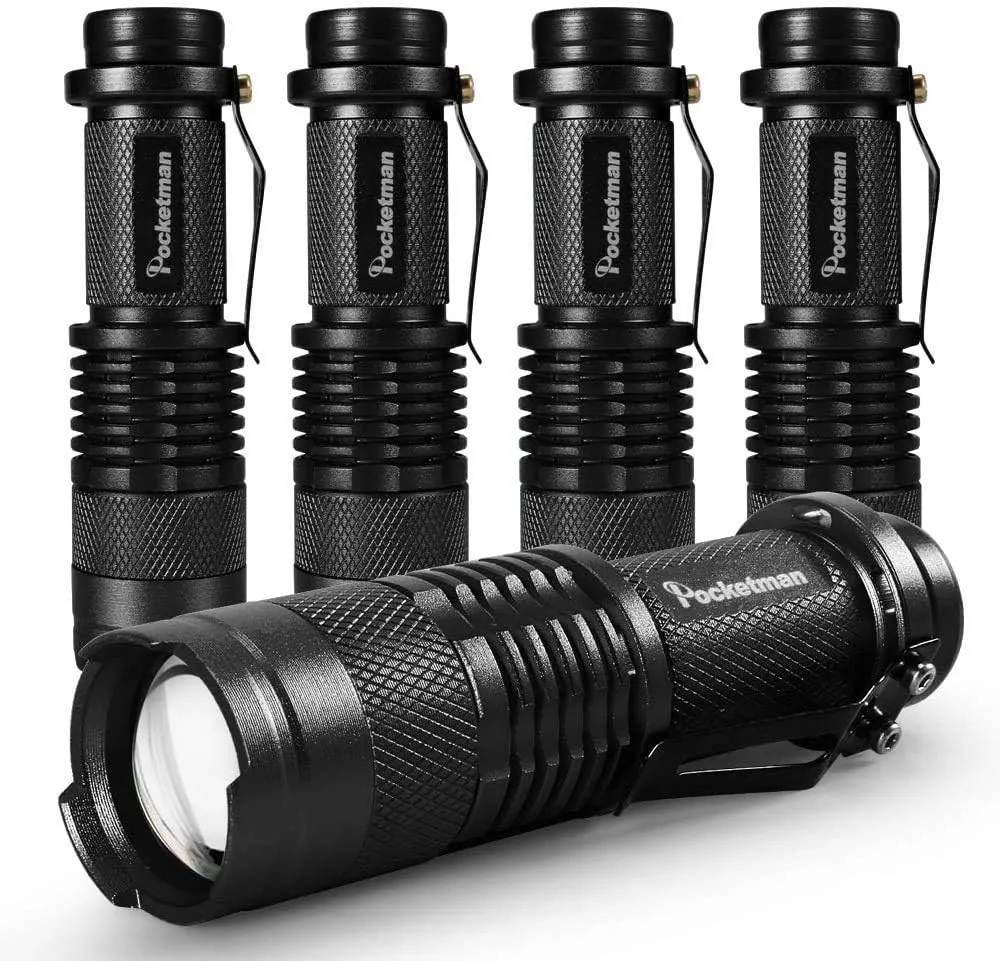 5 Pack LED Mini Flashlights 7W 300LM SK-68 3 Light Modes Adjustable Focus Zoomable Q5 LED Tactical Flashlight for Camping Hiking Emergency (Black)
