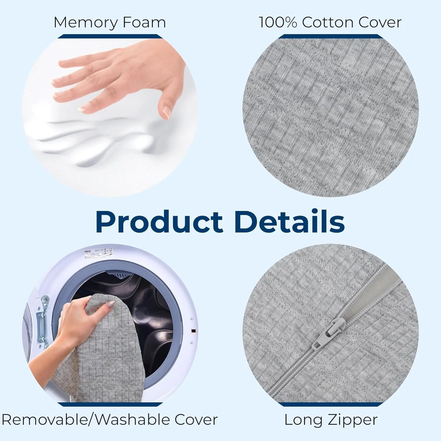 5 STARS UNITED Knee Pillow for Back Sleeping – Memory Foam Cushion for Sciatica Pain Relief – Under Leg Support for Sleeping on Back – Large Half Moon Bolster for Bed, Natural Gray with Cotton Cover