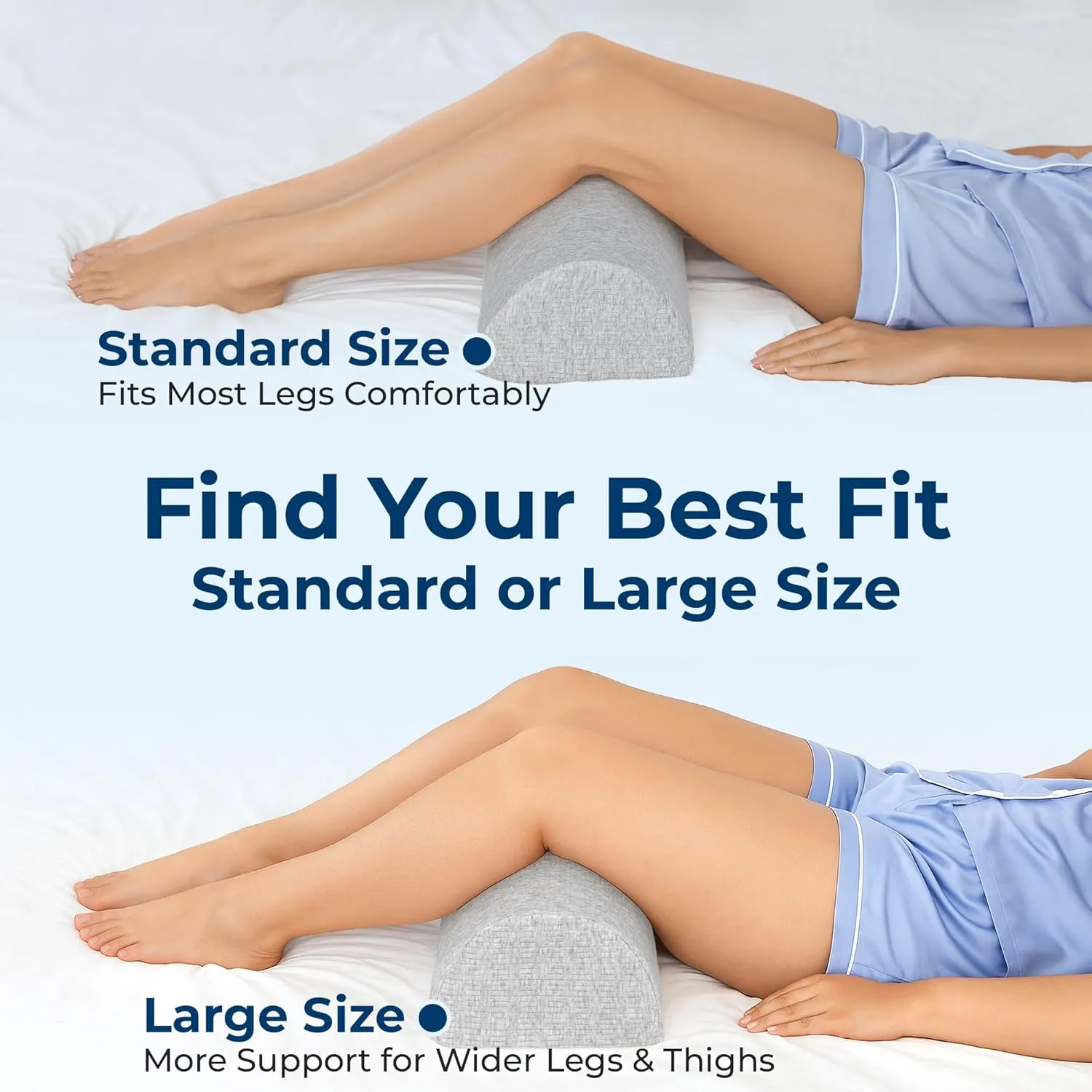 5 STARS UNITED Knee Pillow for Back Sleeping – Memory Foam Cushion for Sciatica Pain Relief – Under Leg Support for Sleeping on Back – Large Half Moon Bolster for Bed, Natural Gray with Cotton Cover
