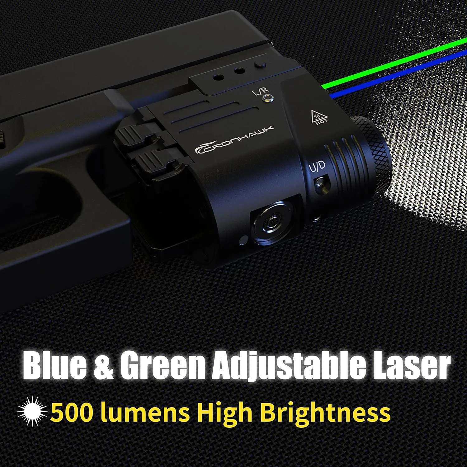 500 Lumen Blue Green Laser Light for Pistol, Rechargeable Rail Mounted Flashlight Laser Combo for Picatinny Rail, Magnetic Charging