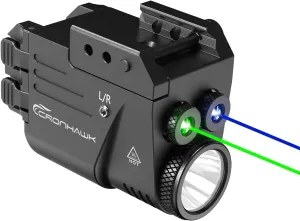 500 Lumen Blue Green Laser Light for Pistol, Rechargeable Rail Mounted Flashlight Laser Combo for Picatinny Rail, Magnetic Charging