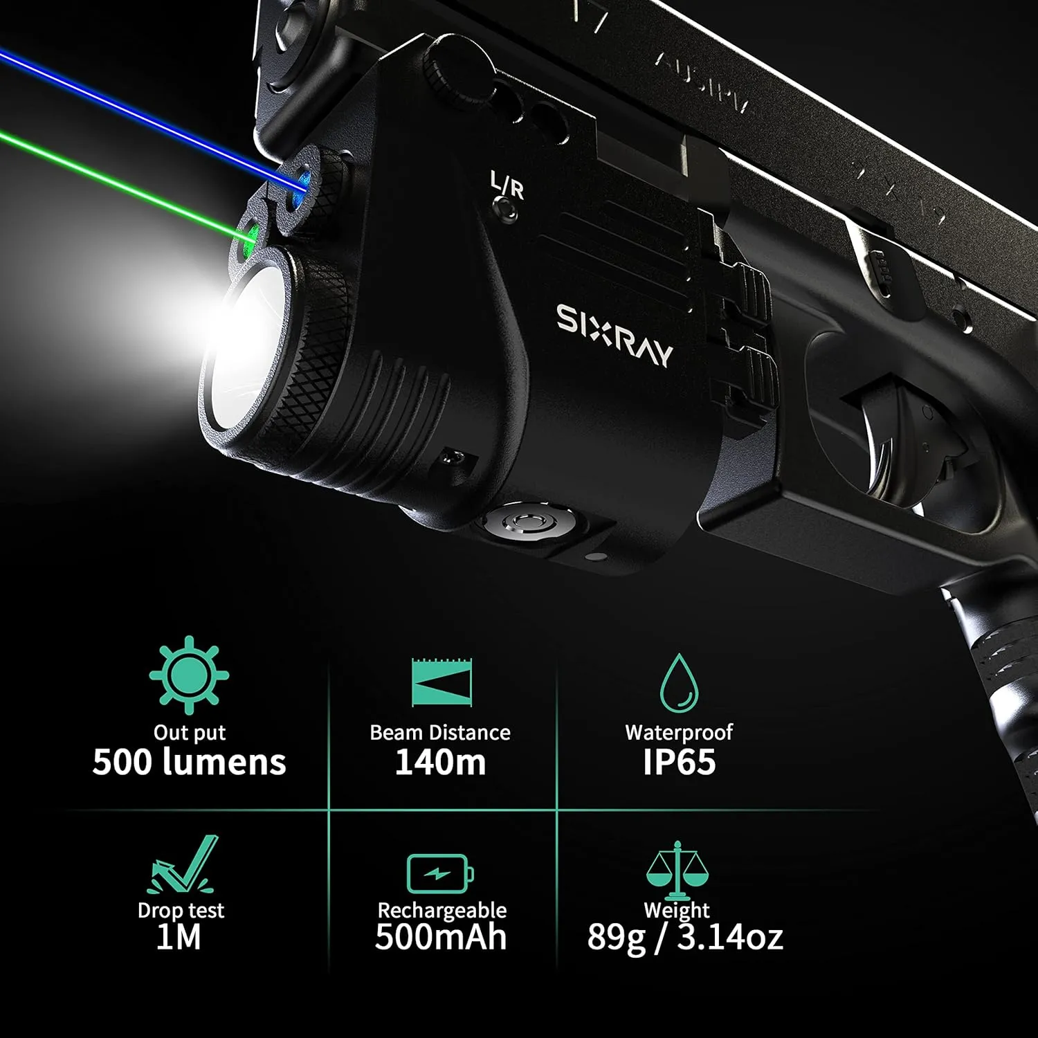 500 Lumen Pistol Light Laser Combo Rechargeable Blue Laser Beam