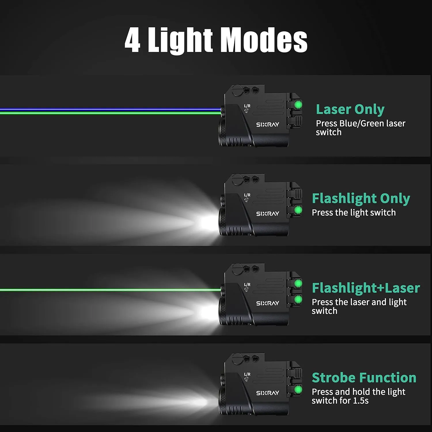 500 Lumen Pistol Light Laser Combo Rechargeable Blue Laser Beam