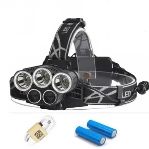5LED Rechargeable Head Lamp Headlight Waterproof  Outdoor Riding Hunting Headlamp Adjustable flashlight 2*18650 Battery  Charger