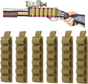 6 Packs 6 Rounds Shell Card Holder for Rifle Shotgun Cartridge Ammo 12/20 Gauge Shell Carrier Buttstock Organizer MOLLE Utility Pouch Hook and Loop
