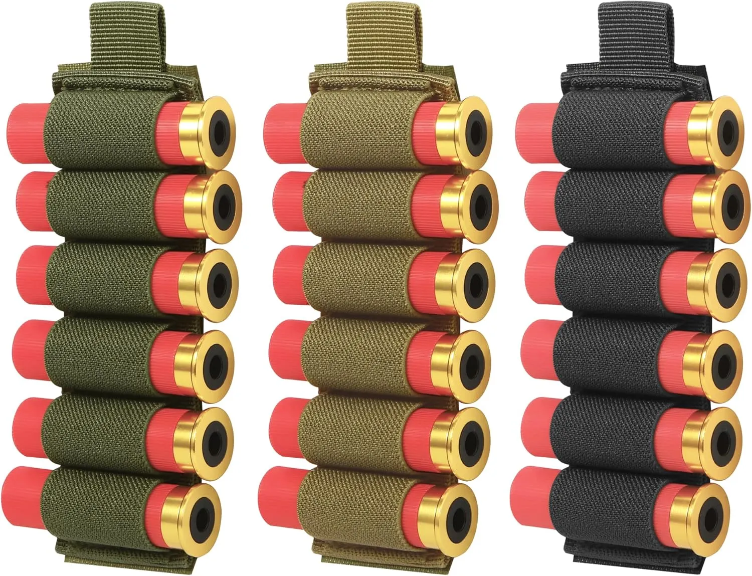 6 Packs 6 Rounds Shell Card Holder for Rifle Shotgun Cartridge Ammo 12/20 Gauge Shell Carrier Buttstock Organizer MOLLE Utility Pouch Hook and Loop