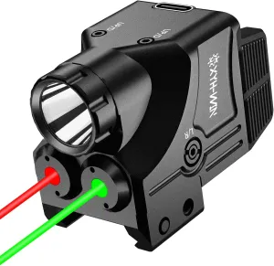 600 Lumens Weapon Tactical Light Green/Red Laser Sight Combo, Pistol Light with Strobe/Constant Function, Dual-Color Laser Sight,USBC Rechargeable,Fits Standard Picatinny/Glock Rails