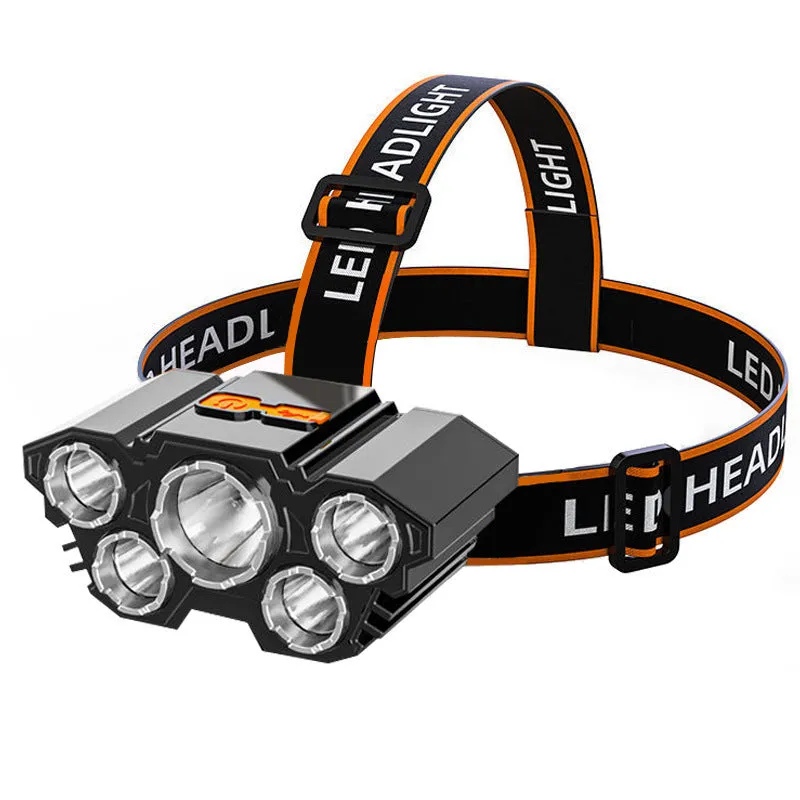 60000Lumens 5 LED Headlamp Flashlight Rechargeable Strong Light Camping Adventure With Built in Battery Fishing Head Light Search Light