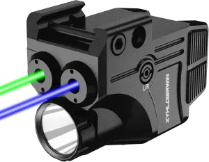 600/200 Lumens Adjustable Tactical Flashlight with Green/Blue Laser Sight Combo, Pistol Laser Light Combo with Strobe/Constant Light Modes, USBC Rechargeable, Fits Standard Picatinny & Glock Rails