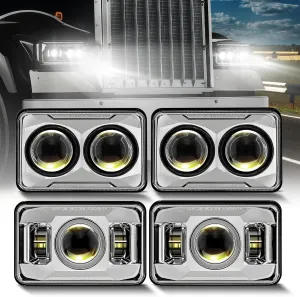 60W 4x6 inch LED Headlights [Hi/lo Beam Separately] Compatible with Kenworth T800 T600 Peterbilt 379 Feightliner O-ldsmobile Cutlass H4651 H4652 H4656 H4666 H6545 - Chrome