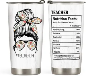 64HYDRO 20oz Teacher Life Facts, Gift For Teachers, Teachers Inspiration Tumbler Cup with Lid, Double Wall Vacuum Thermos Insulated Travel Coffee Mug - ACAA1504009Z