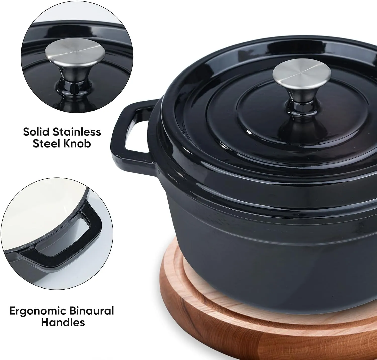 6.5 Quart Enameled Cast Iron Dutch Oven Pot with Lid, Dual Handle for Bread Baking, Pre-Seasoned Cookware, Heavy-Duty, Oven Safe up to 500° F, Non-stick & Applicable All Cookings,Black