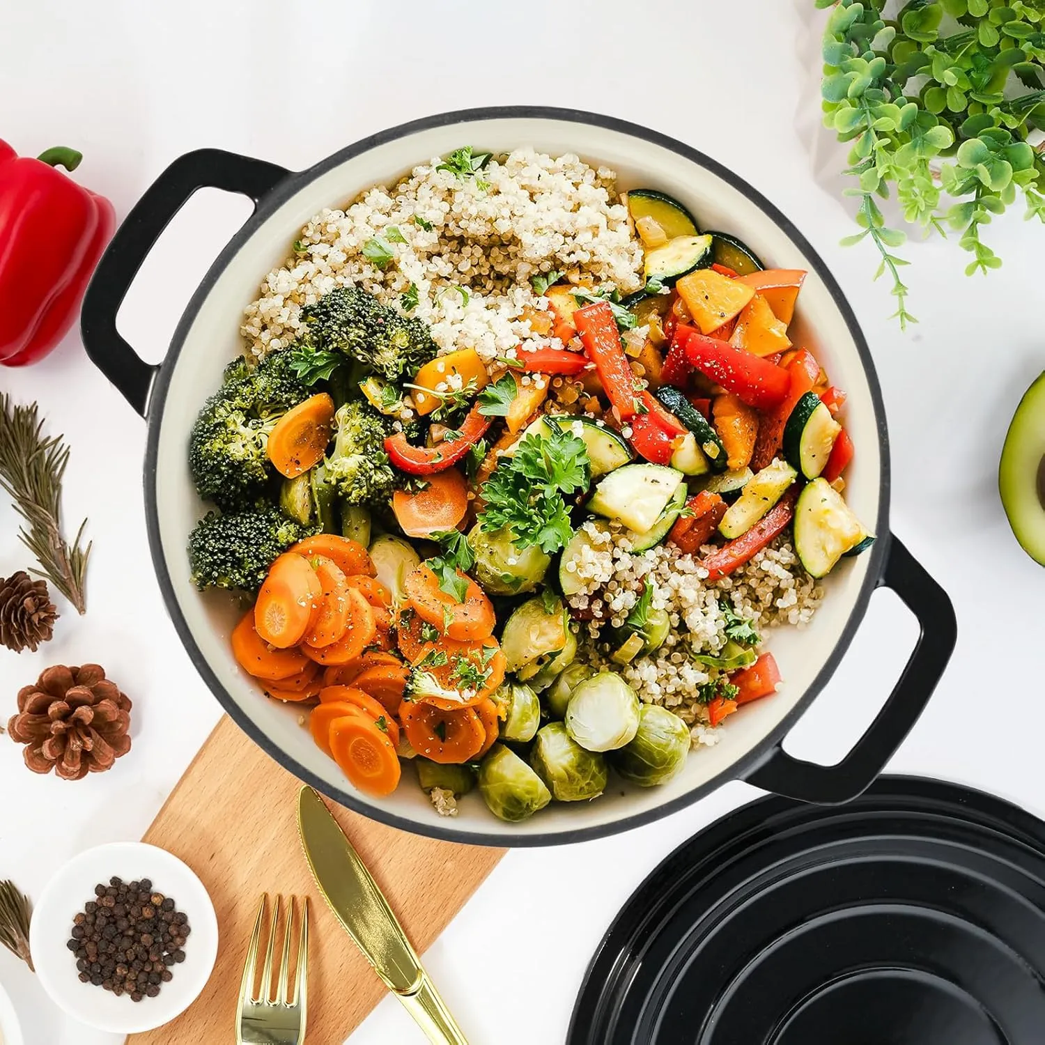 6.5 Quart Enameled Cast Iron Dutch Oven Pot with Lid, Dual Handle for Bread Baking, Pre-Seasoned Cookware, Heavy-Duty, Oven Safe up to 500° F, Non-stick & Applicable All Cookings,Black