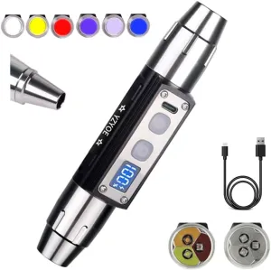 6LED Jade Recognition Flashlight, Outdoor Gemstone Mineral Detection Light with Charged Quantity Display, White Light, Yellow Light, Red Light, Blue Light, 395UV and 365UV UV Pens.