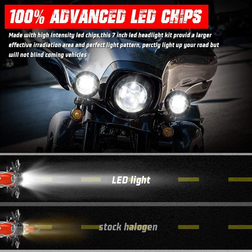 7 Inch LED Motorcycle Headlight Compatible with Harley Davidson Street Glide Road King Electra Glide Fat Boy Heritage Softail Deluxe Ultra Limited Classic Switchback Projector LED Headlamp