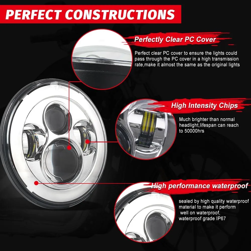 7 Inch LED Motorcycle Headlight Compatible with Harley Davidson Street Glide Road King Electra Glide Fat Boy Heritage Softail Deluxe Ultra Limited Classic Switchback Projector LED Headlamp