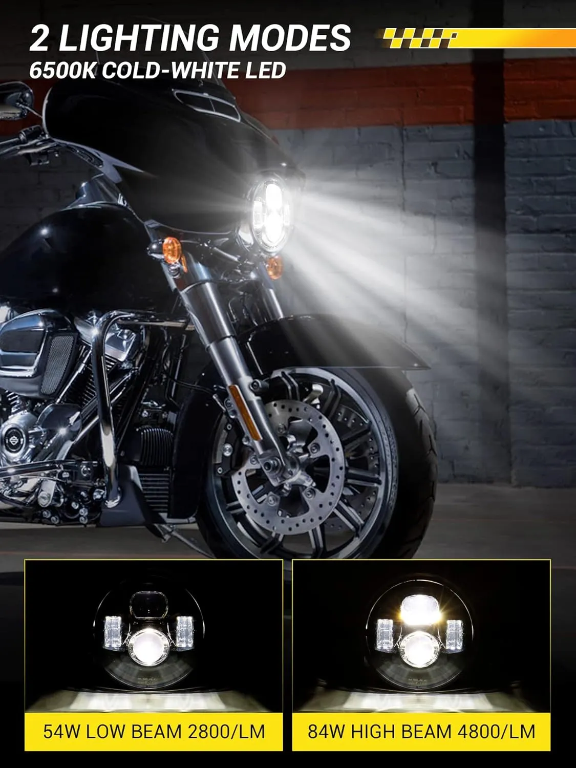 7 Inch LED Motorcycle Headlight Headlamp High Low Beam for Touring Street Glide Road King Fatboy Heritage Softail Switchback Electra Glide Ultra Classic with Bracket Mounting Ring DOT Black