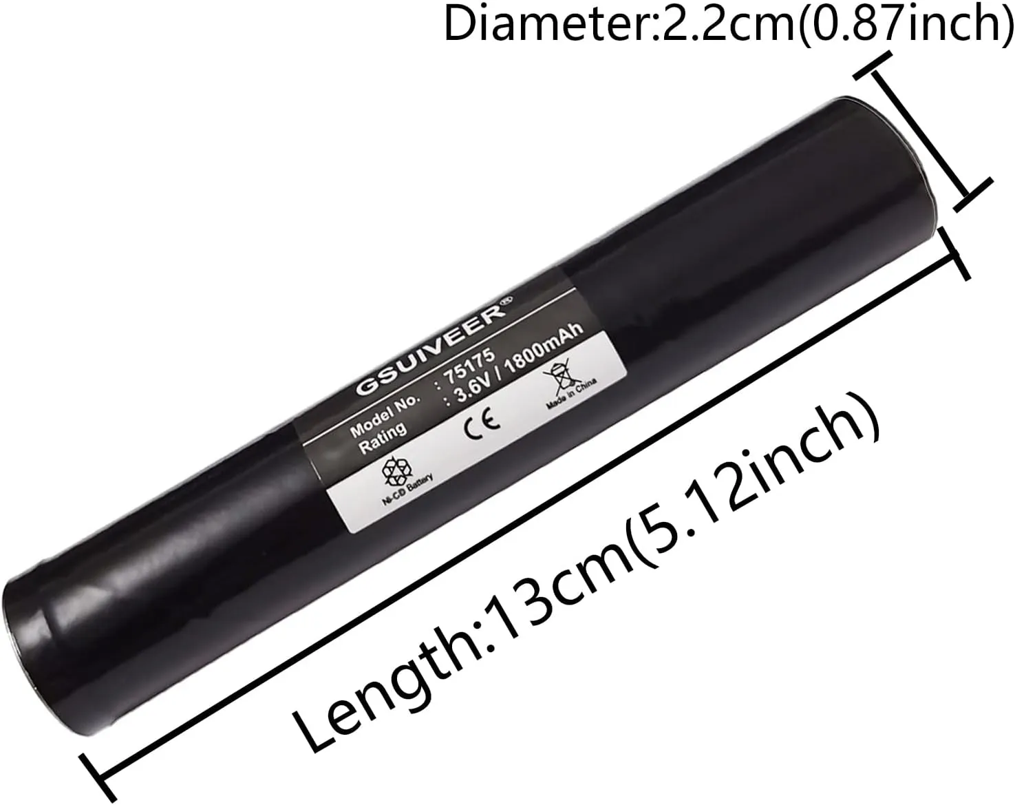 75175 Rechargeable Battery 3.6V 1800mAh Ni-CD Compatible with Streamlight Stinger 75175 75375 75300 75500 75810 76000 76300, PolyStinger, Pelican M9, FL126 Flashlight (3 Pack 75175 Battery)