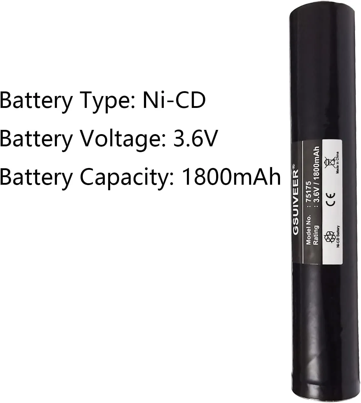75175 Rechargeable Battery 3.6V 1800mAh Ni-CD Compatible with Streamlight Stinger 75175 75375 75300 75500 75810 76000 76300, PolyStinger, Pelican M9, FL126 Flashlight (3 Pack 75175 Battery)