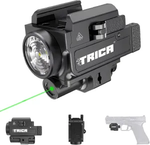 800-Lumen Compact Pistol Light with Green Laser, Strobe & Quick Detach, USB Rechargeable, Compatible with GL or Picatinny Rail
