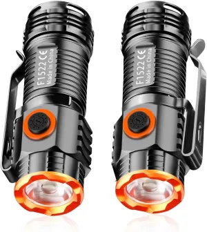 800 Lumen EDC Rechargeable Flashlight - 2 Pack - Ultra Bright, Compact, Waterproof & Magnetic - Ideal for Camping, Hiking, Outdoor & Emergency Use