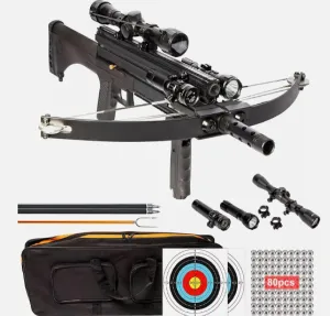 80lbs Steel Ball WT4 Repeating Crossbow with Tactical Package. Includes Flashlight, Scope and Red Beam Aimer