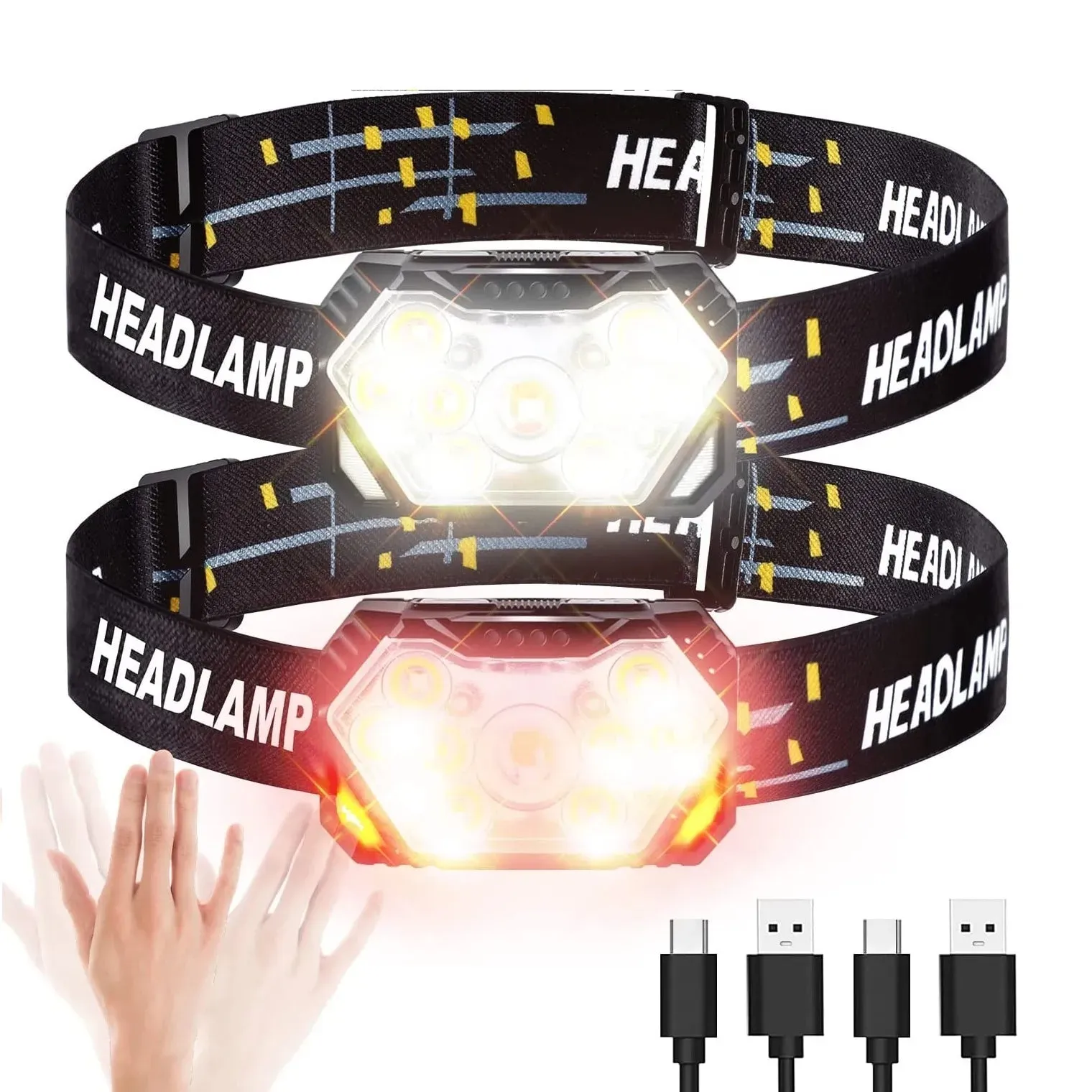 9 LED Strong Light Headlamp, 2000 Lumen, USB Rechargeable, Motion Sensor, Portable for Fishing, Camping, and Outdoor Work