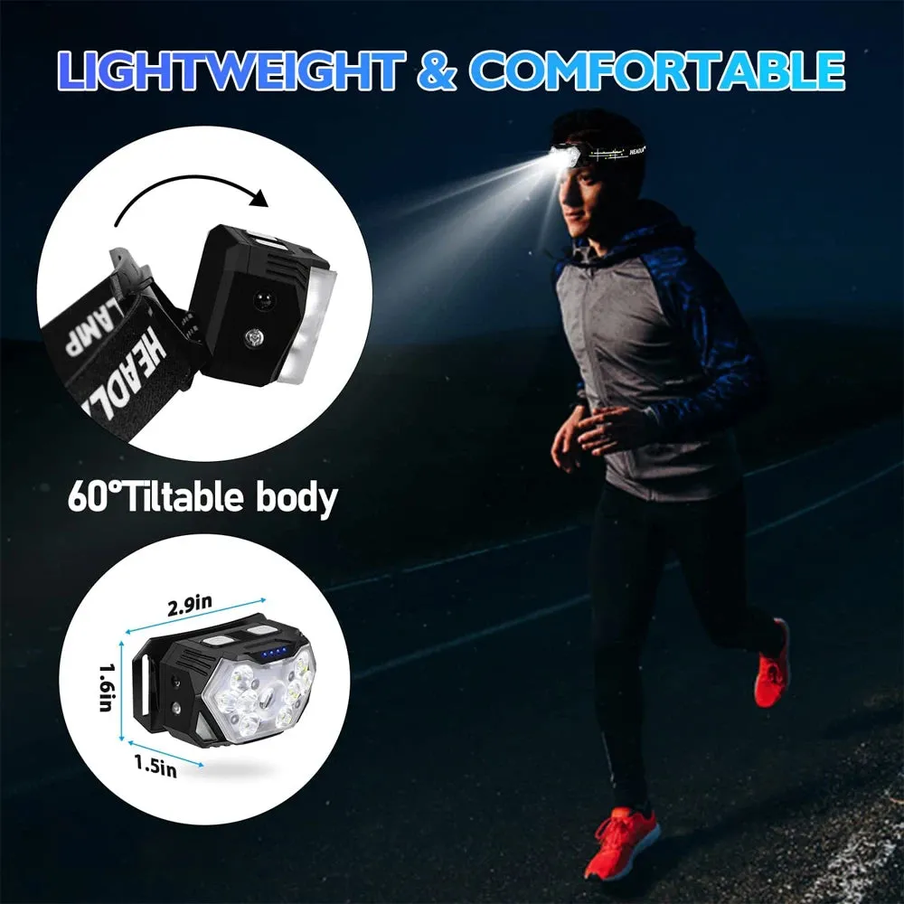 9 LED Strong Light Headlamp, 2000 Lumen, USB Rechargeable, Motion Sensor, Portable for Fishing, Camping, and Outdoor Work