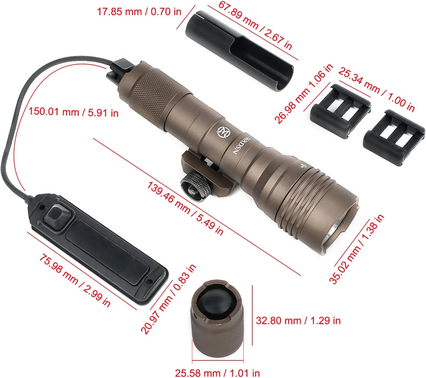 900 High Lumens Tactical Flashlight, with Strobe/Steady/Momentary Modes, with Remote Pressure Switch for Outdoor Sport Adventure