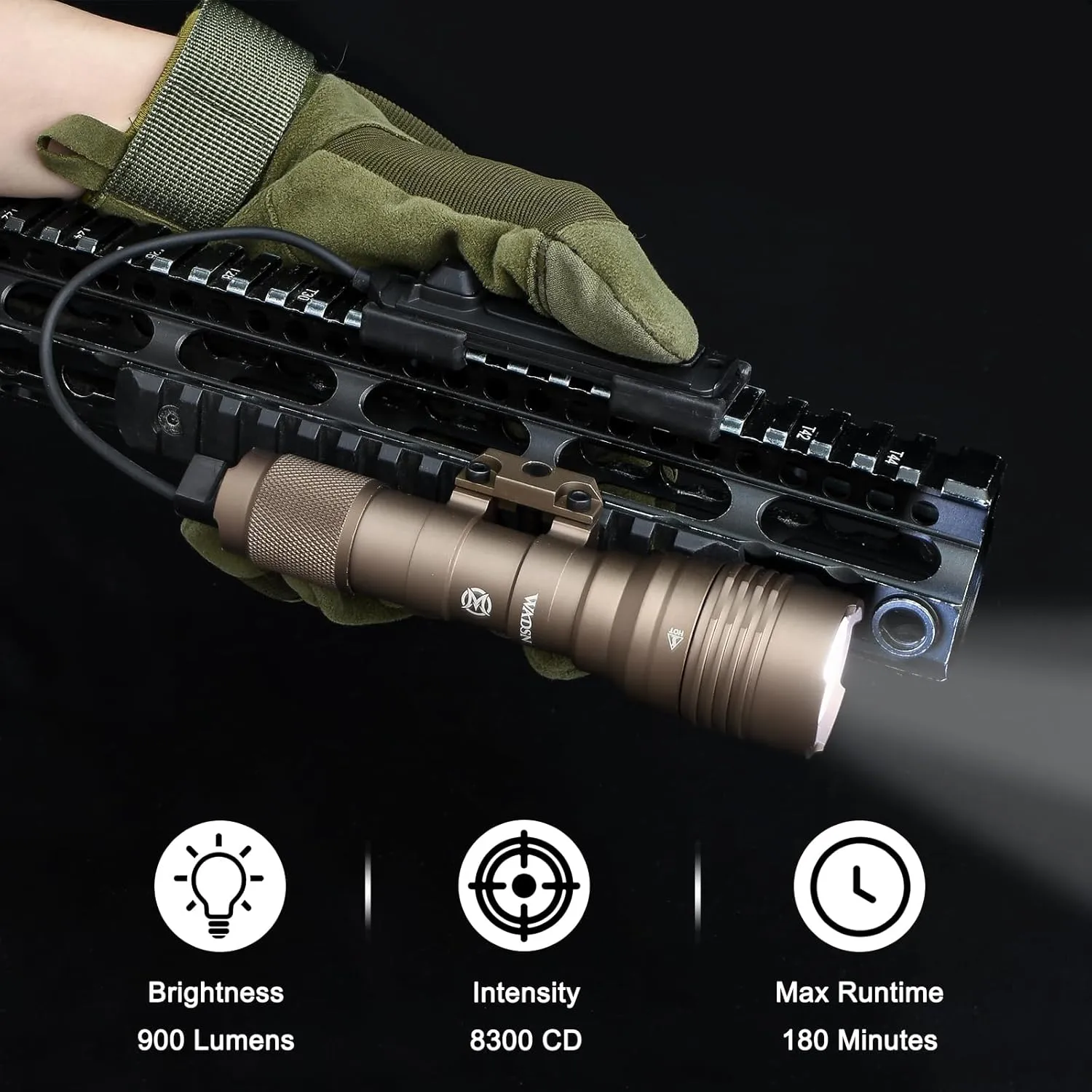 900 High Lumens Tactical Flashlight, with Strobe/Steady/Momentary Modes, with Remote Pressure Switch for Outdoor Sport Adventure