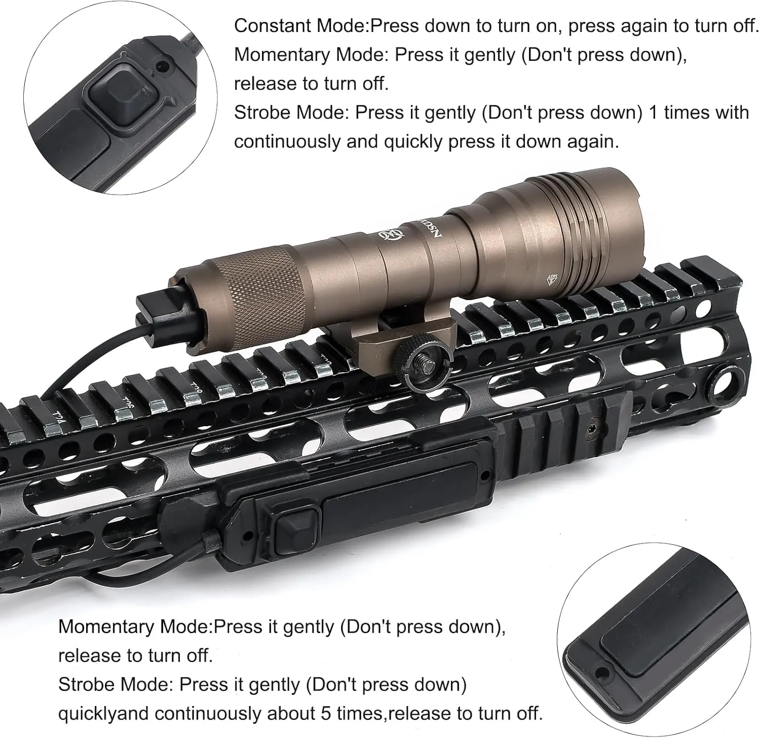 900 High Lumens Tactical Flashlight, with Strobe/Steady/Momentary Modes, with Remote Pressure Switch for Outdoor Sport Adventure