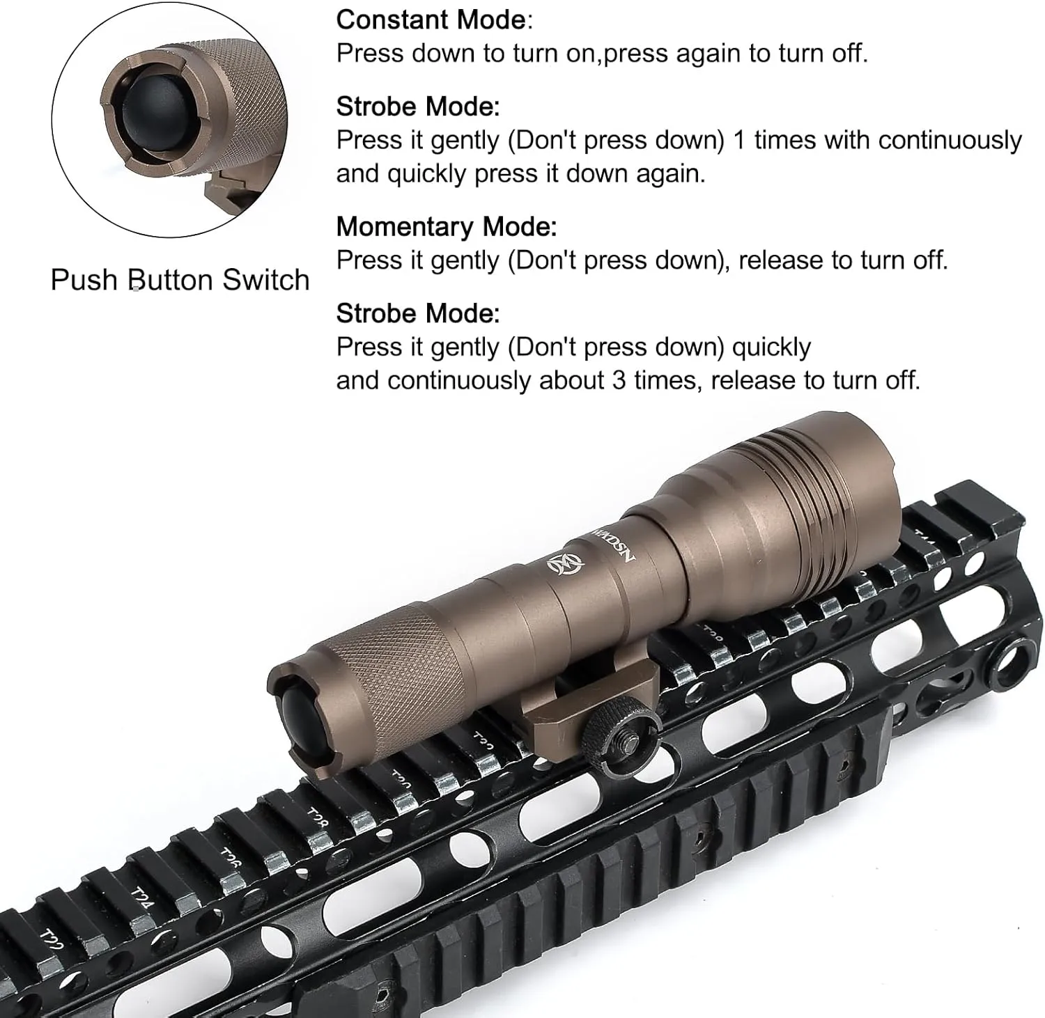 900 High Lumens Tactical Flashlight, with Strobe/Steady/Momentary Modes, with Remote Pressure Switch for Outdoor Sport Adventure