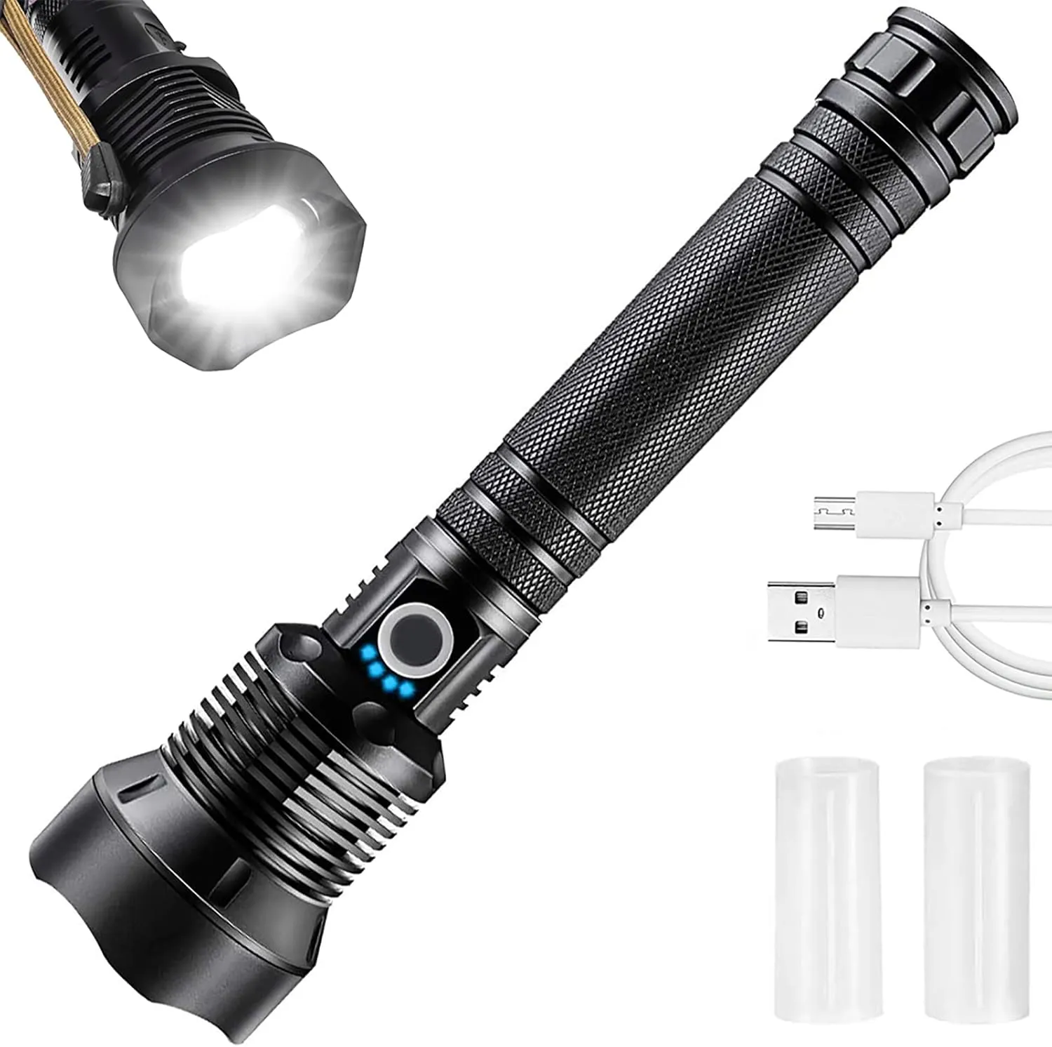 90000 High Lumens Tactical Rechargeable Flashlights, XHP70.2 Super Bright LED Flashlight, 3 Modes Zoomable Flashlights w/USB Charging, Waterproof Flashlight for Camping, Emergencies