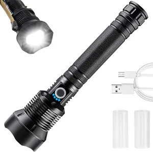 90000 High Lumens Tactical Rechargeable Flashlights, XHP70.2 Super Bright LED Flashlight, 3 Modes Zoomable Flashlights w/USB Charging, Waterproof Flashlight for Camping, Emergencies