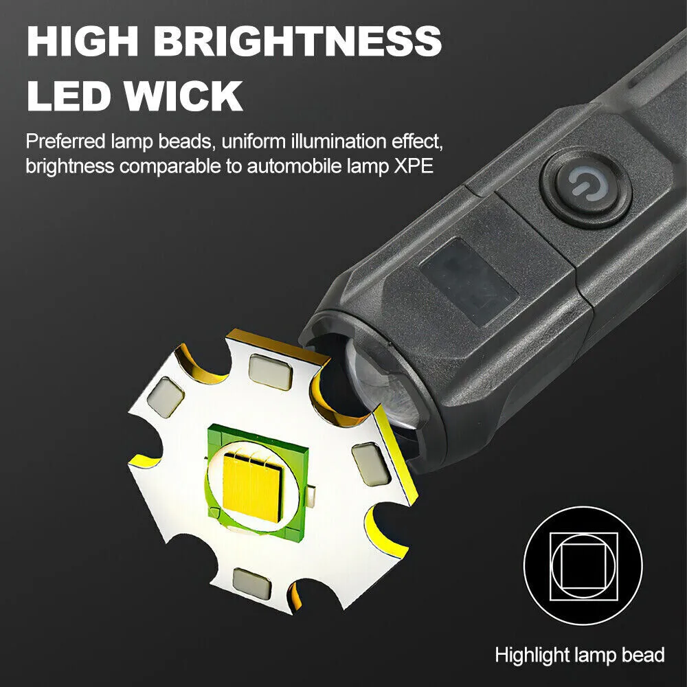 990000LM Torch CREE Led Flashlight USB Rechargeable Tactical Camp Zoomable Lamp