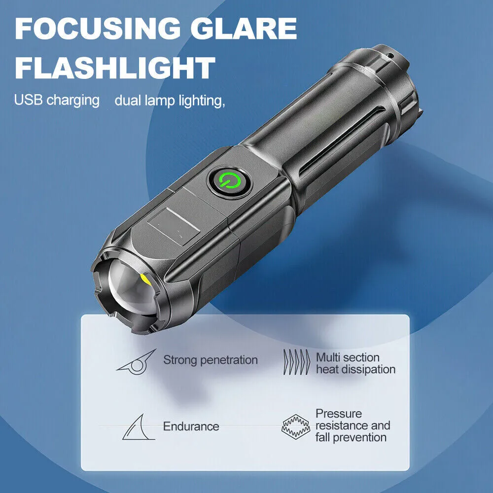 990000LM Torch CREE Led Flashlight USB Rechargeable Tactical Camp Zoomable Lamp